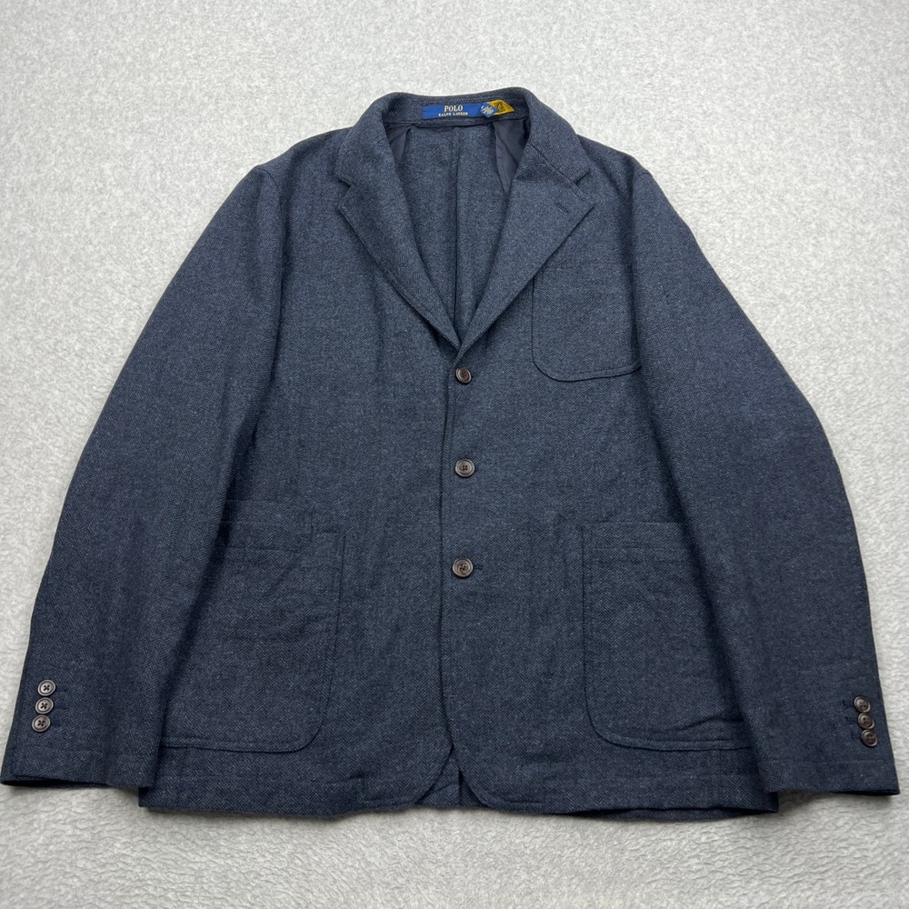 Polo Ralph Lauren Sportcoat Mens 46L Blue Herringbone Modern Unstructured Jacket
